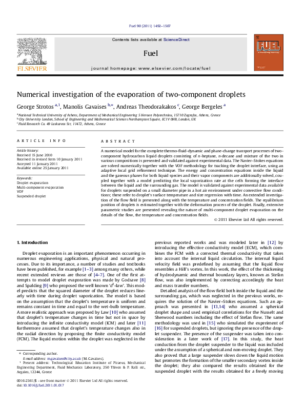 (PDF) Numerical investigation of the evaporation of two-component droplets