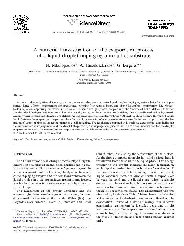 (PDF) A numerical investigation of the evaporation process of a liquid ...