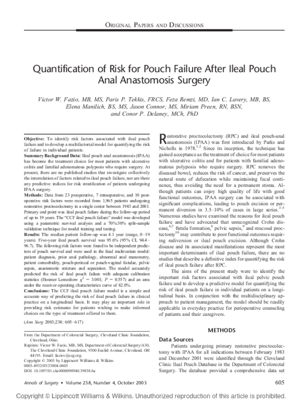 (PDF) Quantification of Risk for Pouch Failure After Ileal Pouch Anal ...