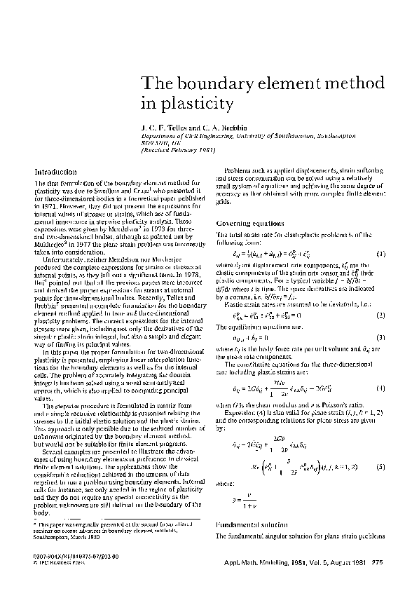 (PDF) The boundary element method in plasticity