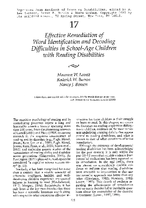 (PDF) Effective remediation of word identification and decoding ...