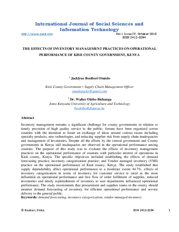 (PDF) THE EFFECTS OF INVENTORY MANAGEMENT PRACTICES ON OPERATIONAL ...
