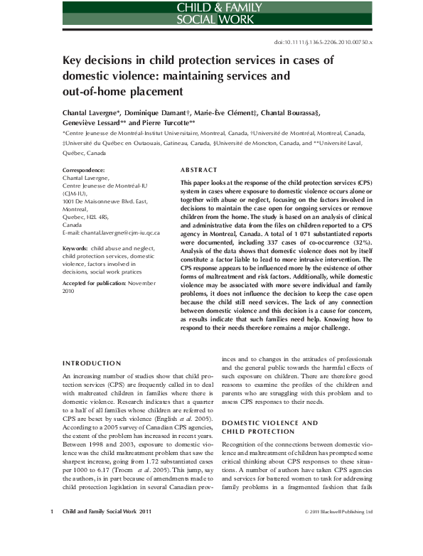 (PDF) Key decisions in child protection services in cases of domestic ...