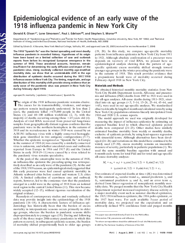 (PDF) Epidemiological evidence of an early wave of the 1918 influenza ...