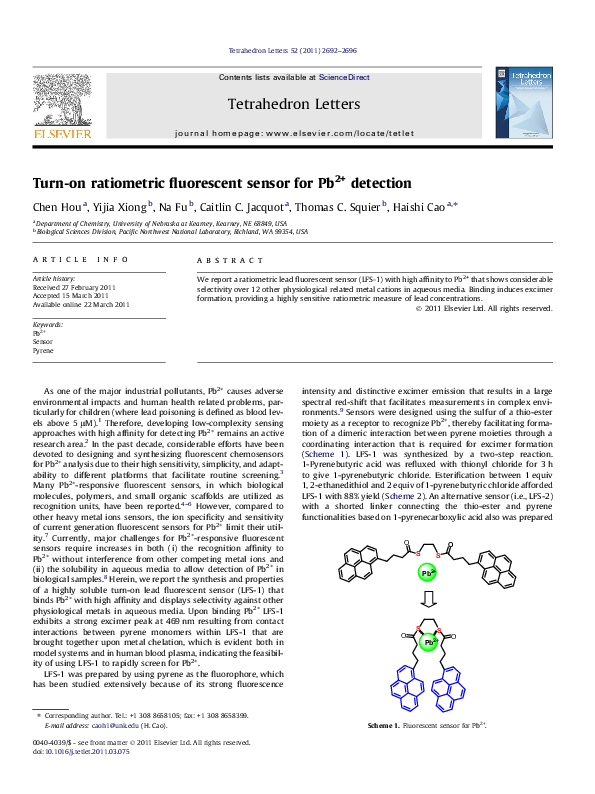 (PDF) Turn-on ratiometric fluorescent sensor for Pb2+ detection