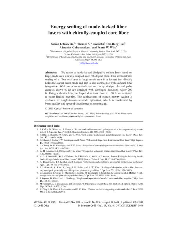 (PDF) Energy scaling of mode-locked fiber lasers with chirally-coupled ...