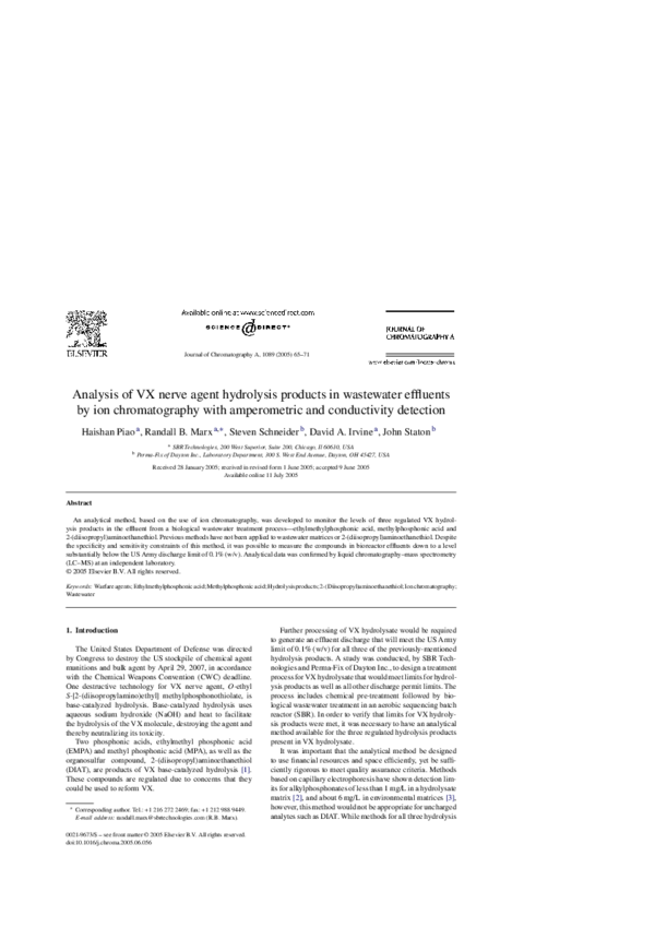 (PDF) Analysis of VX nerve agent hydrolysis products in wastewater ...