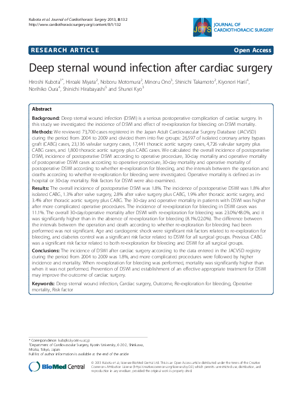 (PDF) Deep Sternal Wound Infection After Cardiac Surgery Modality of