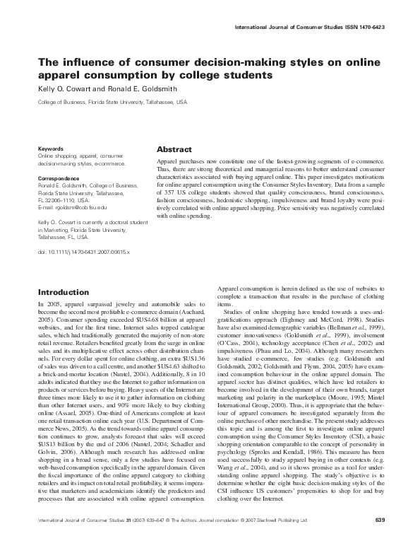(PDF) The influence of consumer decision-making styles on online ...