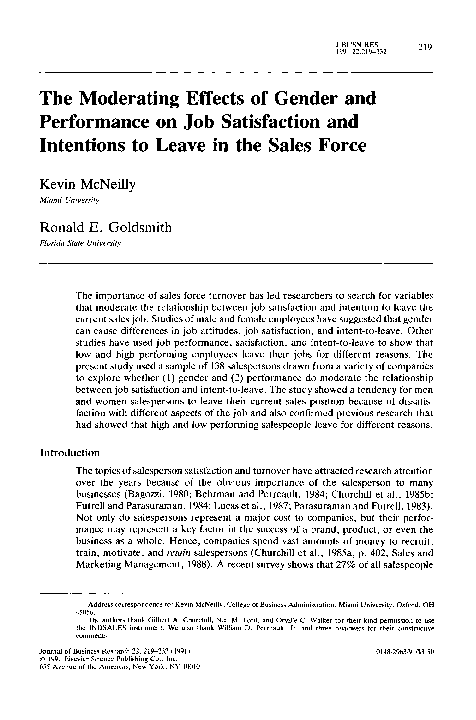 (PDF) The moderating effects of gender and performance on job ...