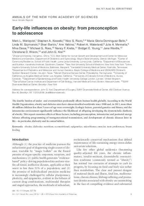 (PDF) Earlylife influences on obesity from preconception to adolescence