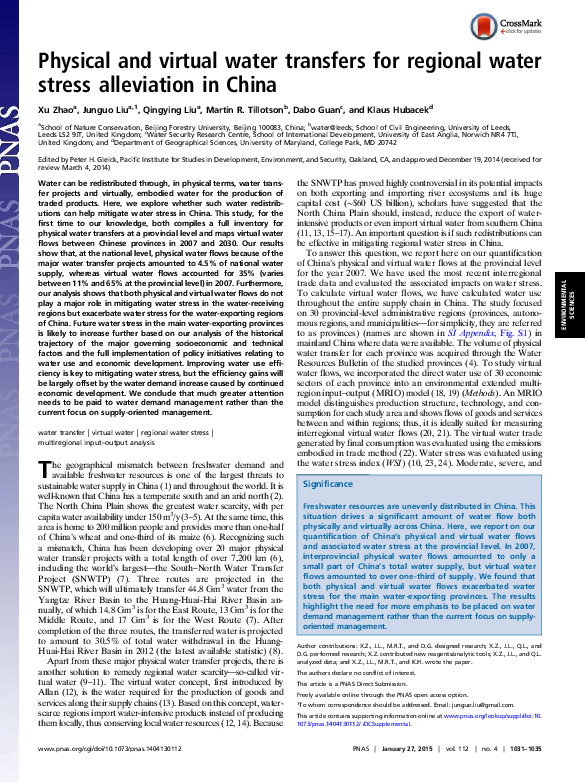 (PDF) Physical and virtual water transfers for regional water stress ...