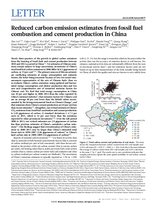 (PDF) Reduced carbon emission estimates from fossil fuel combustion and ...