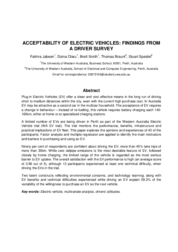 (PDF) Acceptability of electric vehicles findings from a driver survey