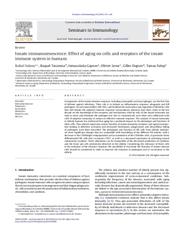 (PDF) Innate immunosenescence: Effect of aging on cells and receptors ...
