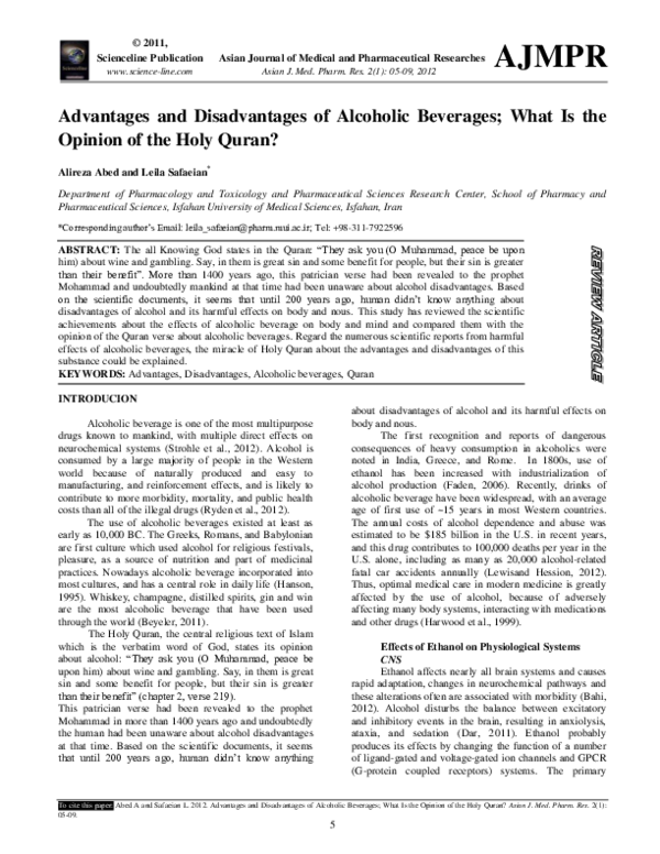 (PDF) Advantages and Disadvantages of Alcoholic Beverages; What Is the