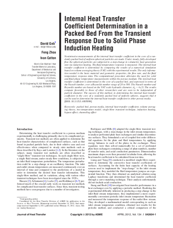 (PDF) Internal Heat Transfer Coefficient Determination in a Packed Bed ...