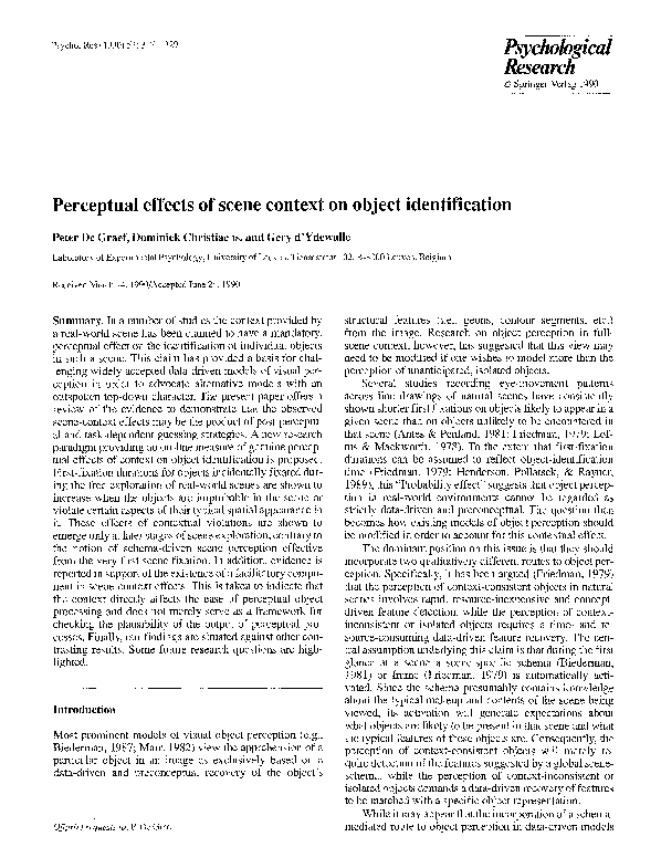(PDF) Perceptual effects of scene context on object identification