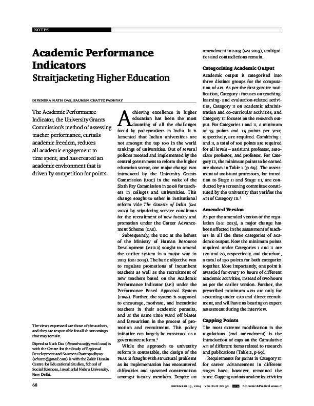 (PDF) Academic Performance Indicators Straightjacketing higher
