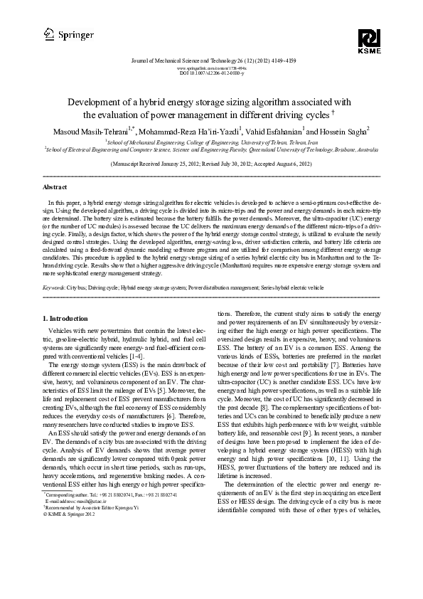 (PDF) Development of a hybrid energy storage sizing algorithm ...