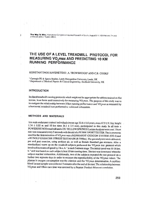 (PDF) The use of a horizontal treadmill protocol for measuring VO2max ...