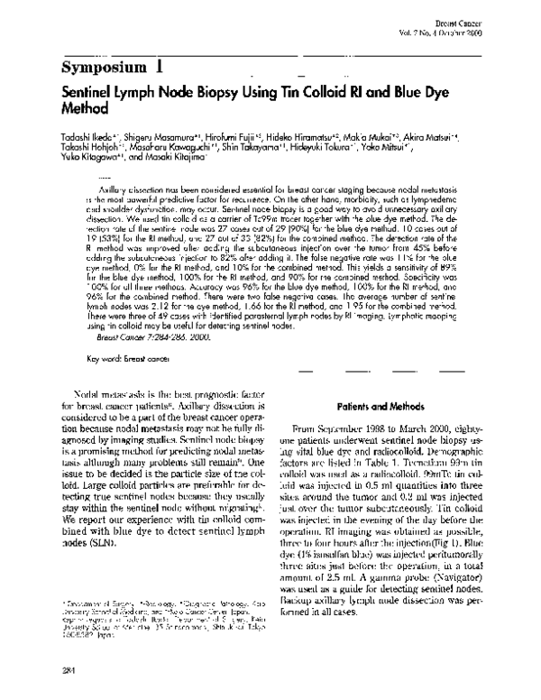 (PDF) Sentinel lymph node biopsy using tin colloid Rl and blue dye method