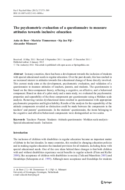 (PDF) The psychometric evaluation of a questionnaire to measure ...