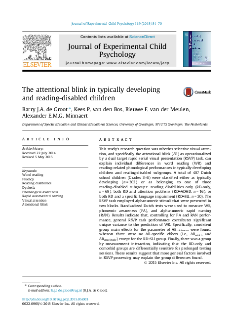 (PDF) The attentional blink in typically developing and reading ...