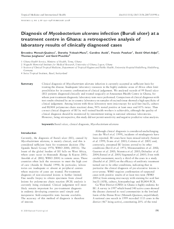 (PDF) Diagnosis of Mycobacterium ulcerans infection (Buruli ulcer) at a ...