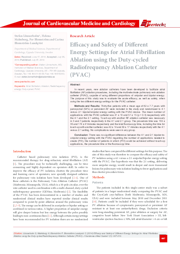 (PDF) Efficacy and Safety of Different Energy Settings for Atrial ...