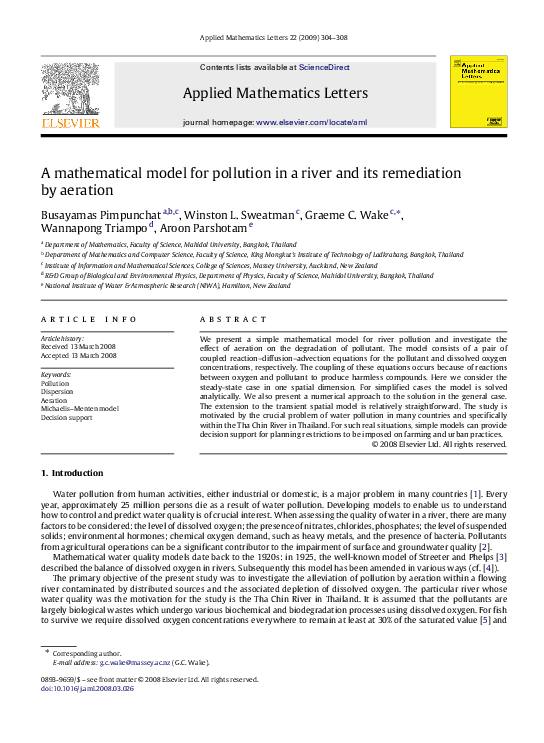 (PDF) A mathematical model for pollution in a river and its remediation ...