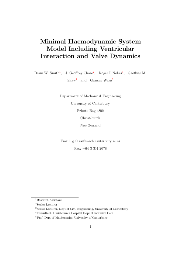 (PDF) Minimal haemodynamic system model including ventricular ...