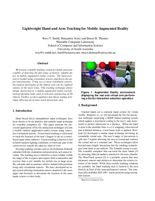 (PDF) Lightweight hand and arm tracking for mobile augmented reality