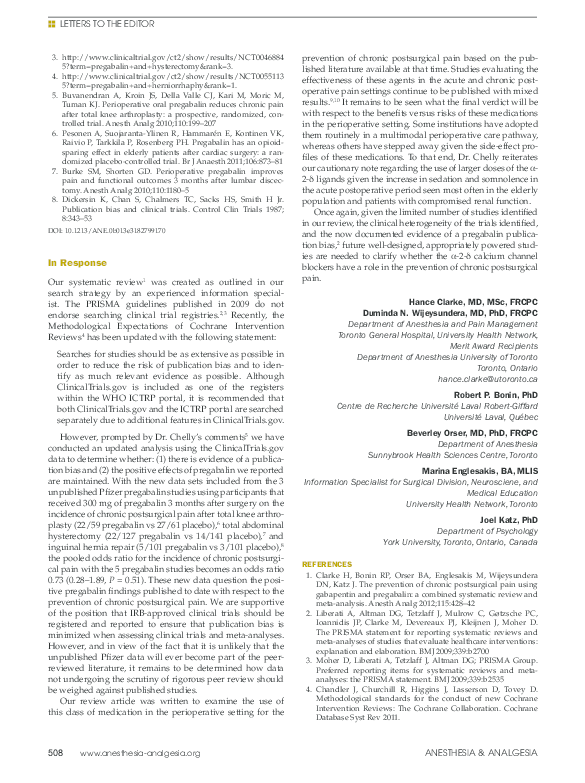 (PDF) Pregabalin Effective for the Prevention of Chronic Postsurgical Pain
