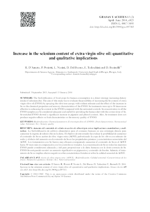 (PDF) Increase in the selenium content of extra virgin olive oil ...