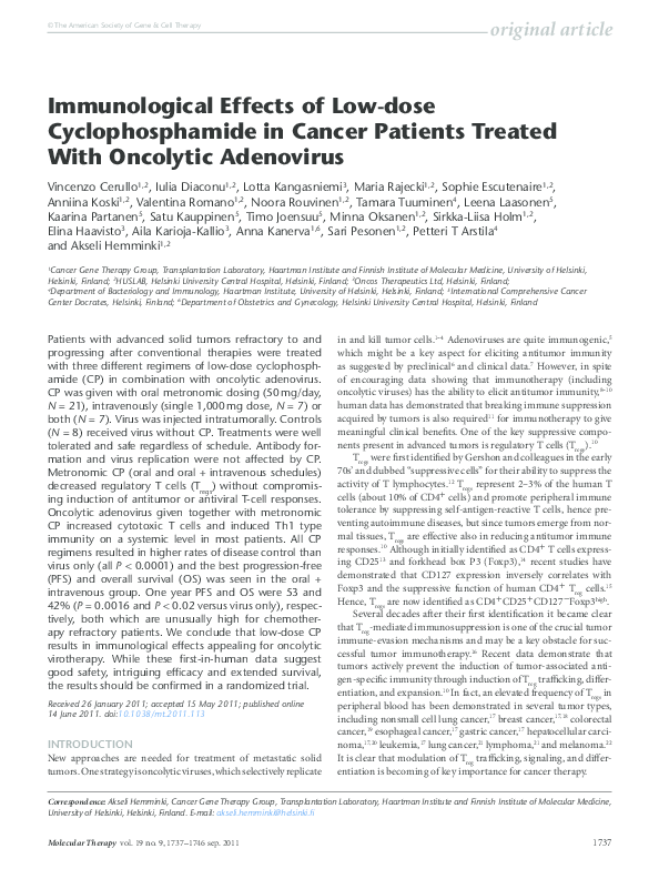 (PDF) Immunological Effects of Low-dose Cyclophosphamide in Cancer ...