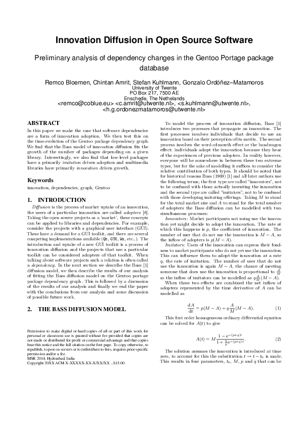 (PDF) Innovation Diffusion in Open Source Software