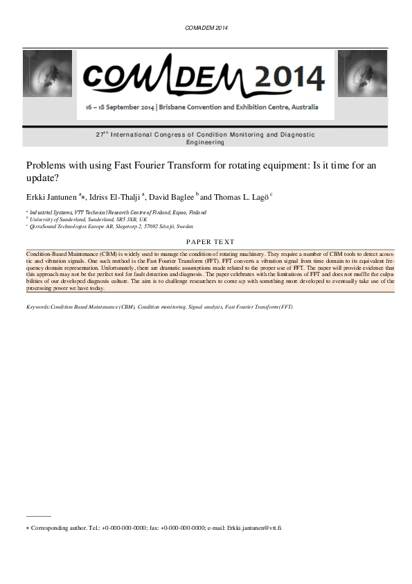 (PDF) Problems with using Fast Fourier Transform for rotating equipment ...