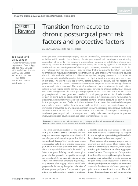 (PDF) Transition from acute to chronic postsurgical pain: risk factors ...