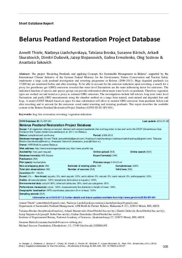 (PDF) Belarus Peatland Restoration Project Database