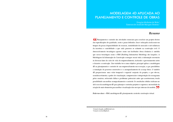 (PDF) Modelagem 4D aplicada ao planejamento e controle de obras
