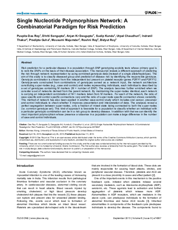 (PDF) Single Nucleotide Polymorphism Network: A Combinatorial Paradigm ...