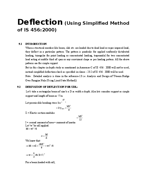 (DOC) DEFLECTION (Using Simplified Method of IS 4562000 Code) CEng