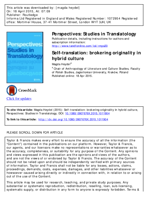 (PDF) Self-translation: brokering originality in hybrid culture