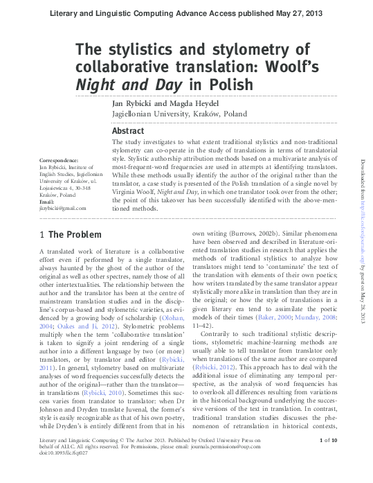 (PDF) The Stylistics and Stylometry of Collabrative Translation: Woolf ...