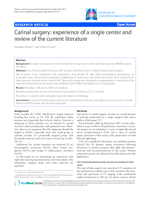 (PDF) Carinal surgery: experience of a single center and review of the ...