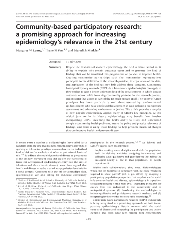 (PDF) Community based participatory research: a promising approach for ...