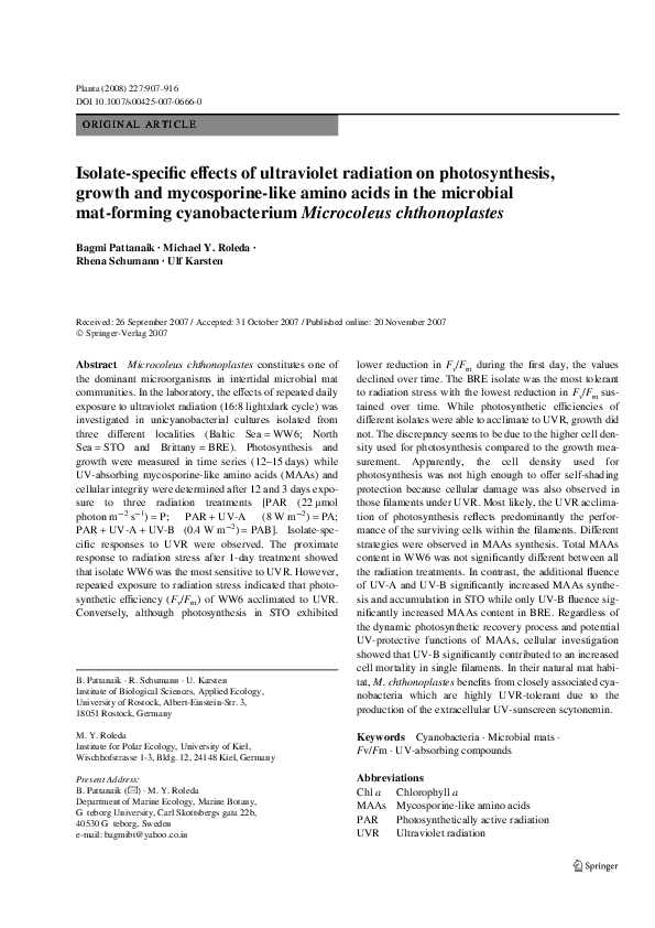 (PDF) Isolate-specific effects of ultraviolet radiation on ...