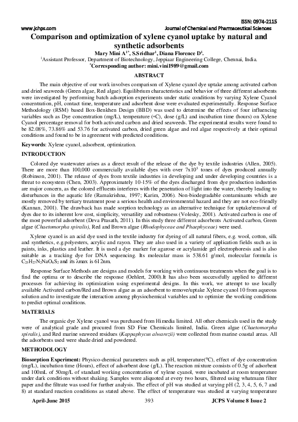 (PDF) Comparison and optimization of Xylene Cyanol uptake by natural