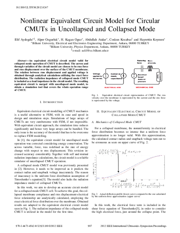 (PDF) Nonlinear equivalent circuit model for circular CMUTs in ...